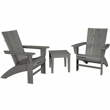 POLYWOOD Modern Slate Grey 3-Piece Curveback Adirondack Chair Set with Newport Table 633PWS4201GY